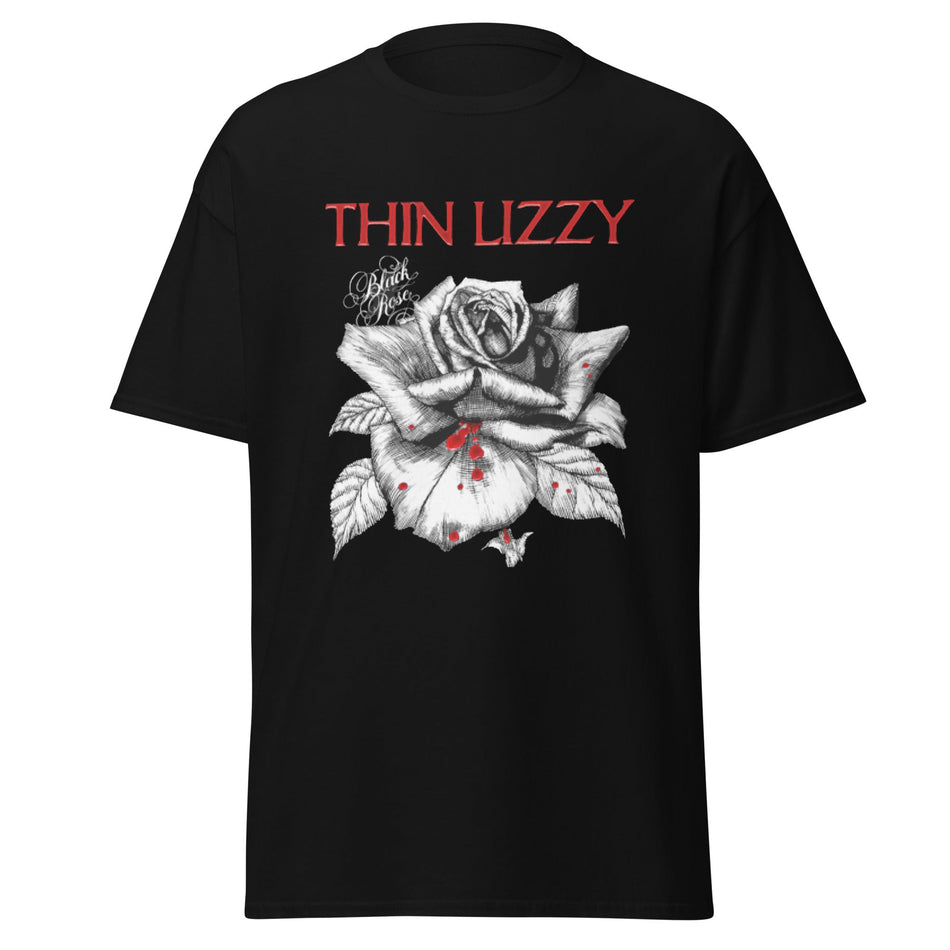 Stakes Thin Lizzy - Black Rose Jumbo Print T-Shirt Black