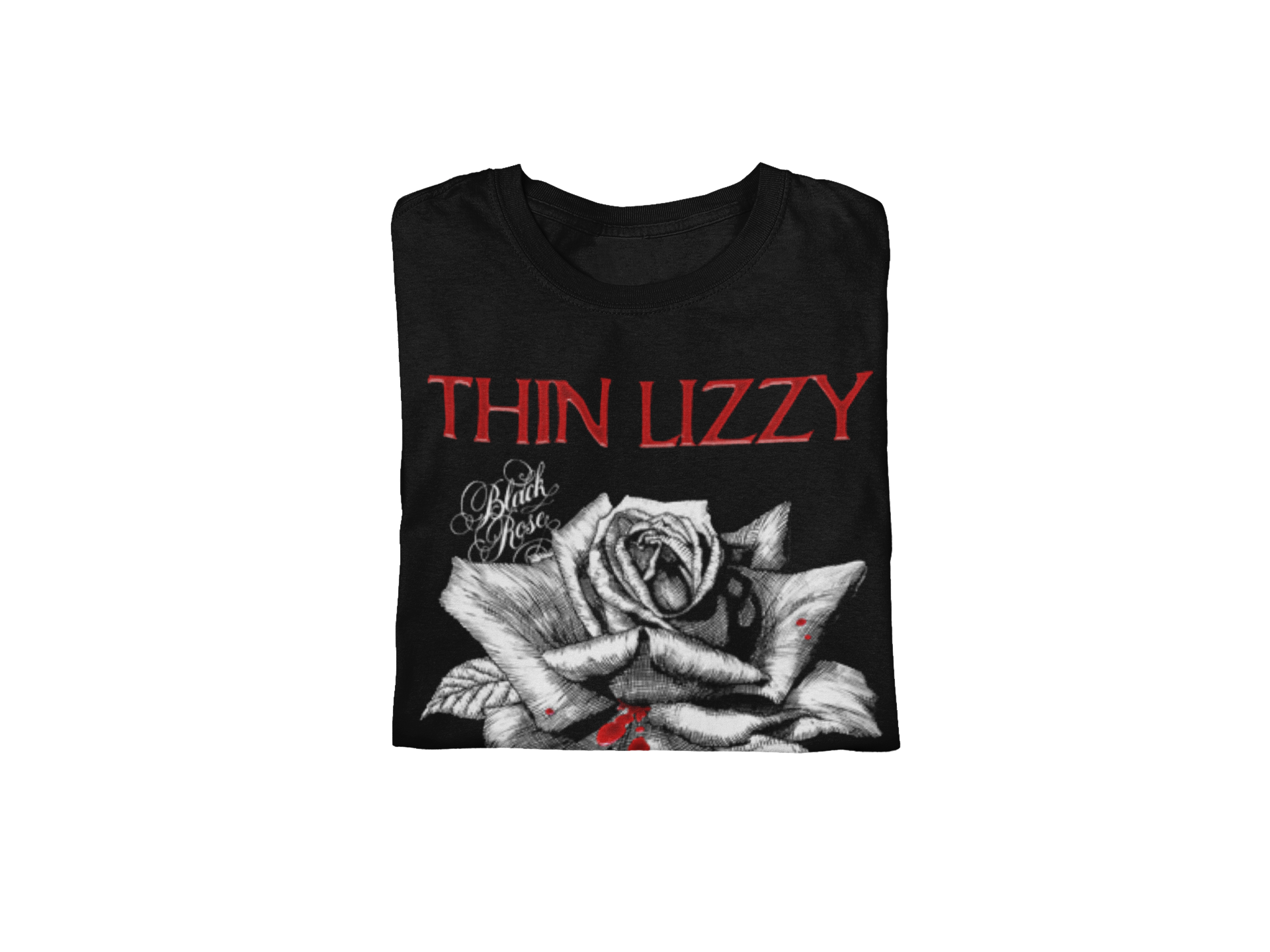 Stakes Thin Lizzy - Black Rose Jumbo Print T-Shirt Black