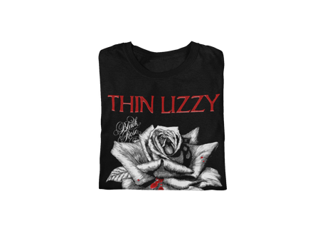 Stakes Thin Lizzy - Black Rose Jumbo Print T-Shirt Black