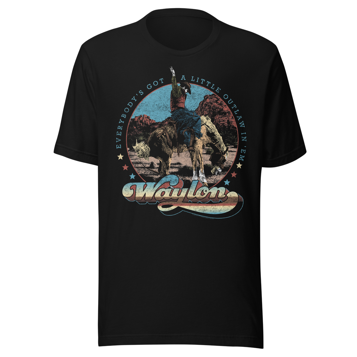 Stakes Waylon Jennings A Little Outlaw in Em T-Shirt Black