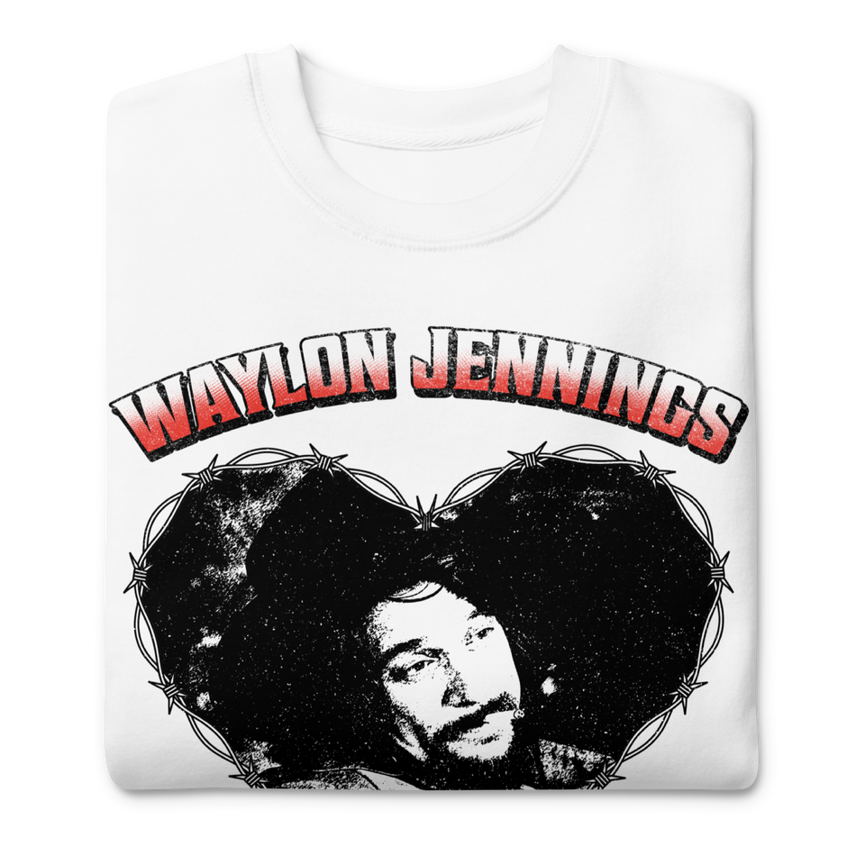 Stakes Waylon Jennings Ladies Love Outlaws Sweatshirt White