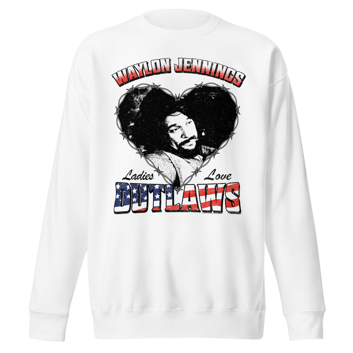 Stakes Waylon Jennings Ladies Love Outlaws Sweatshirt White