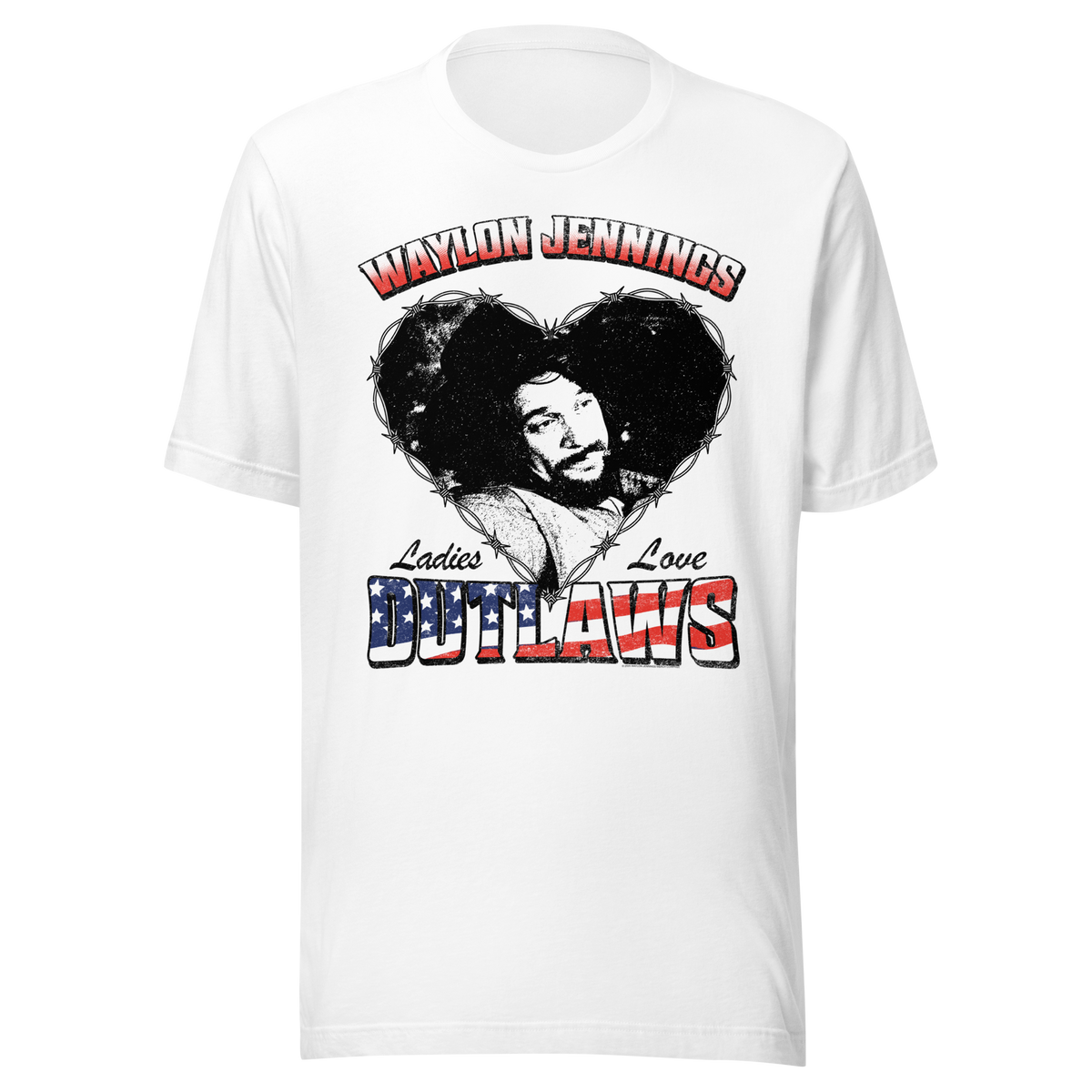 Stakes Waylon Jennings Ladies Love Outlaws T-Shirt White