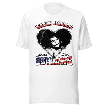 Stakes Waylon Jennings Ladies Love Outlaws T-Shirt White