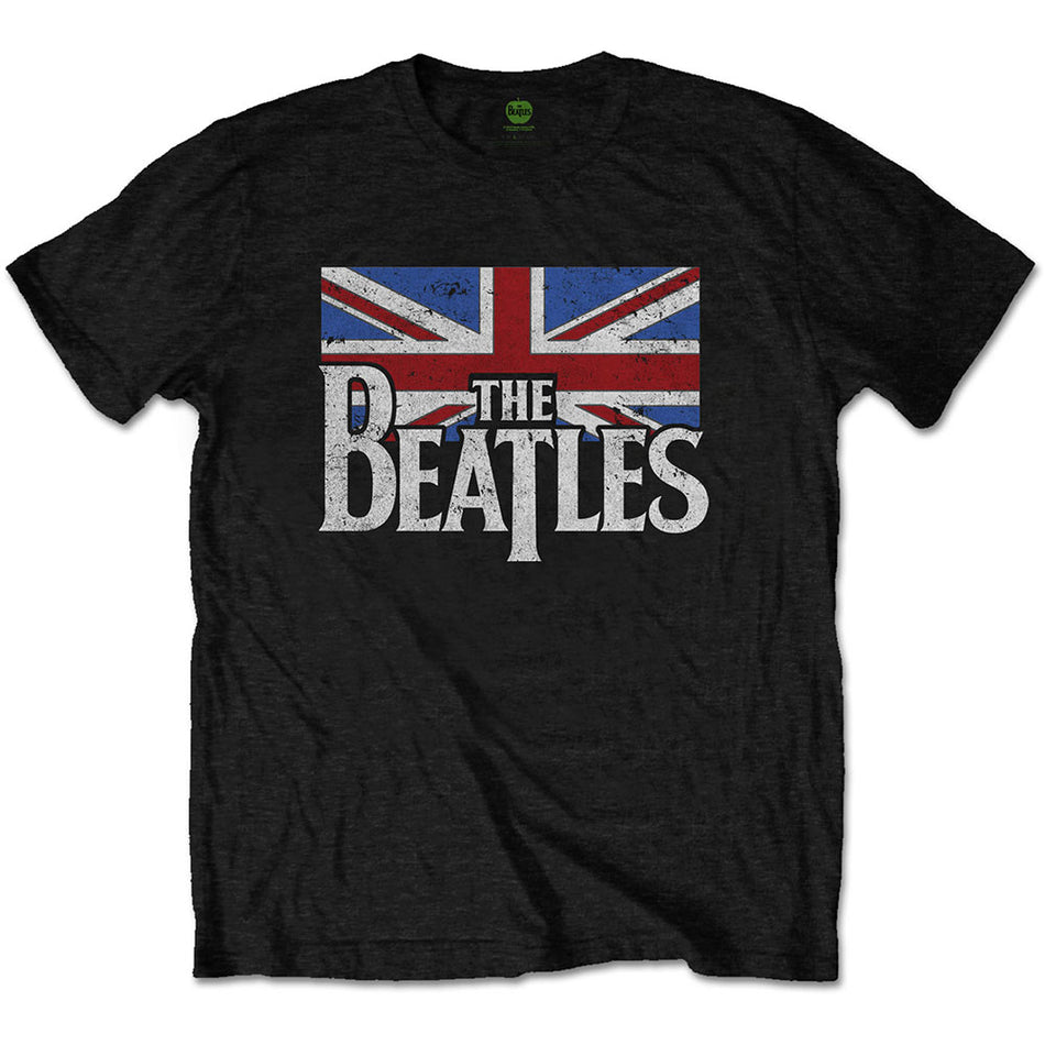 The Beatles Drop T Logo & Vintage Flag Black
