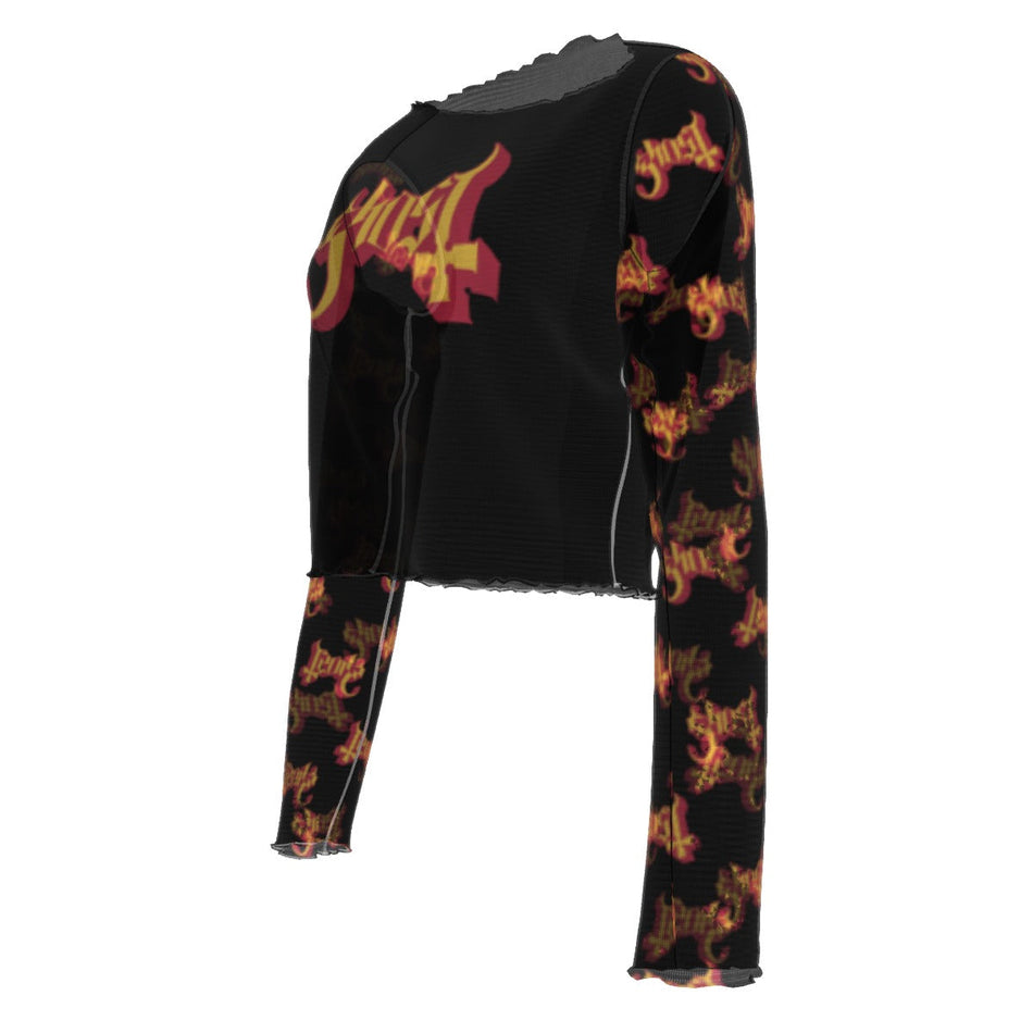 Yoycol Ghost Patterned Sleeves Women's Mesh Top As Shown