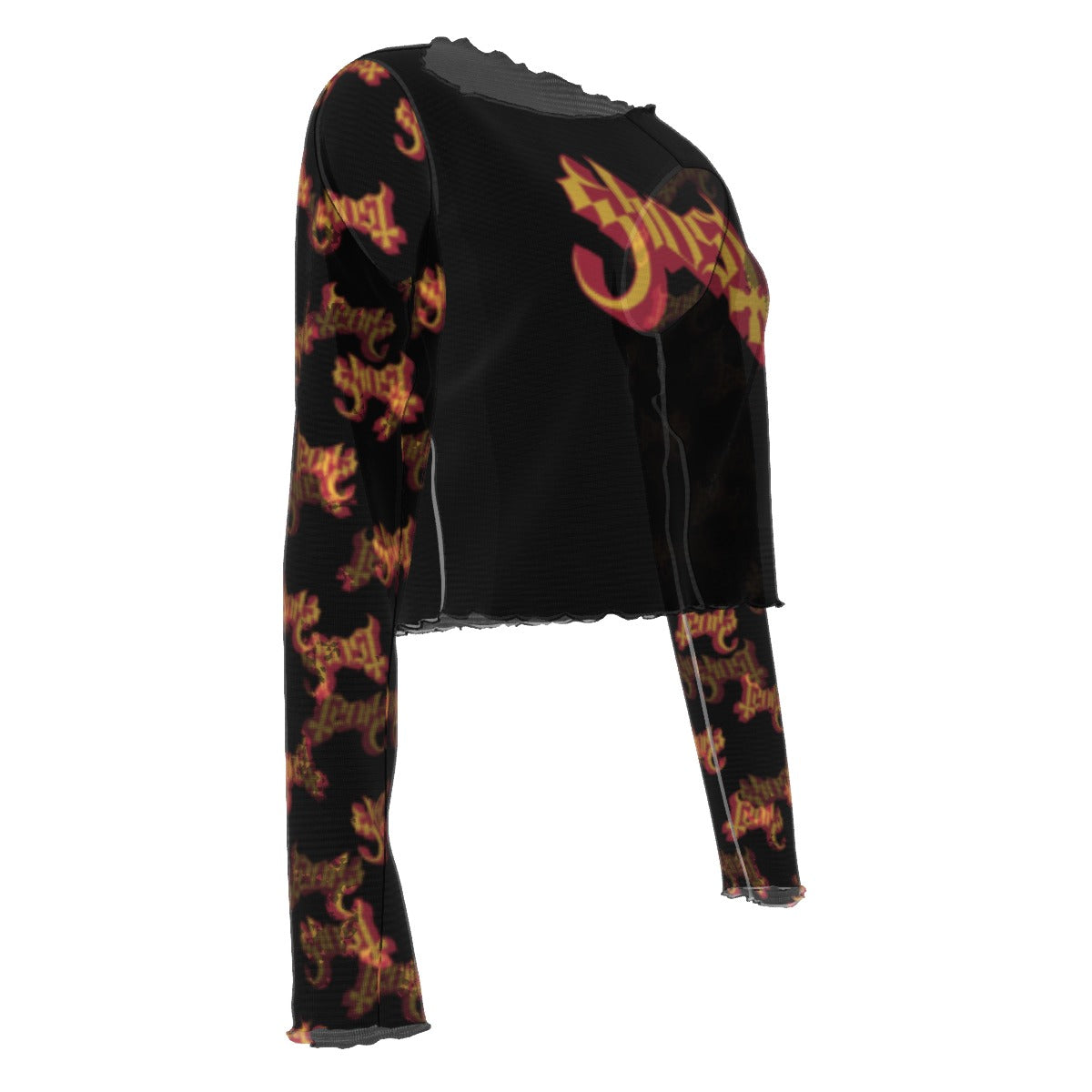 Yoycol Ghost Patterned Sleeves Women's Mesh Top As Shown
